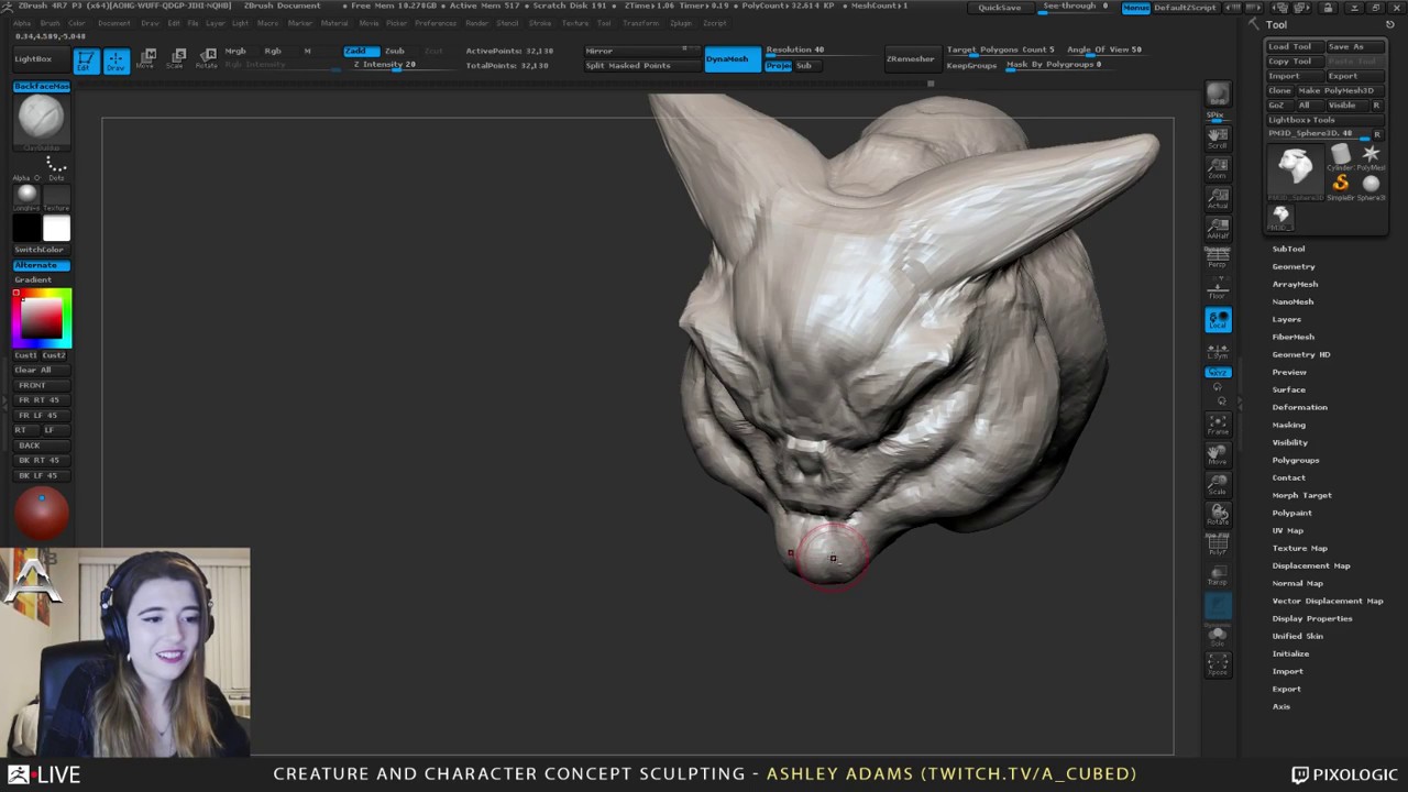 Ashley A Adams Creature Character Concept Sculpting Broadcast Pixologic Zbrushlive