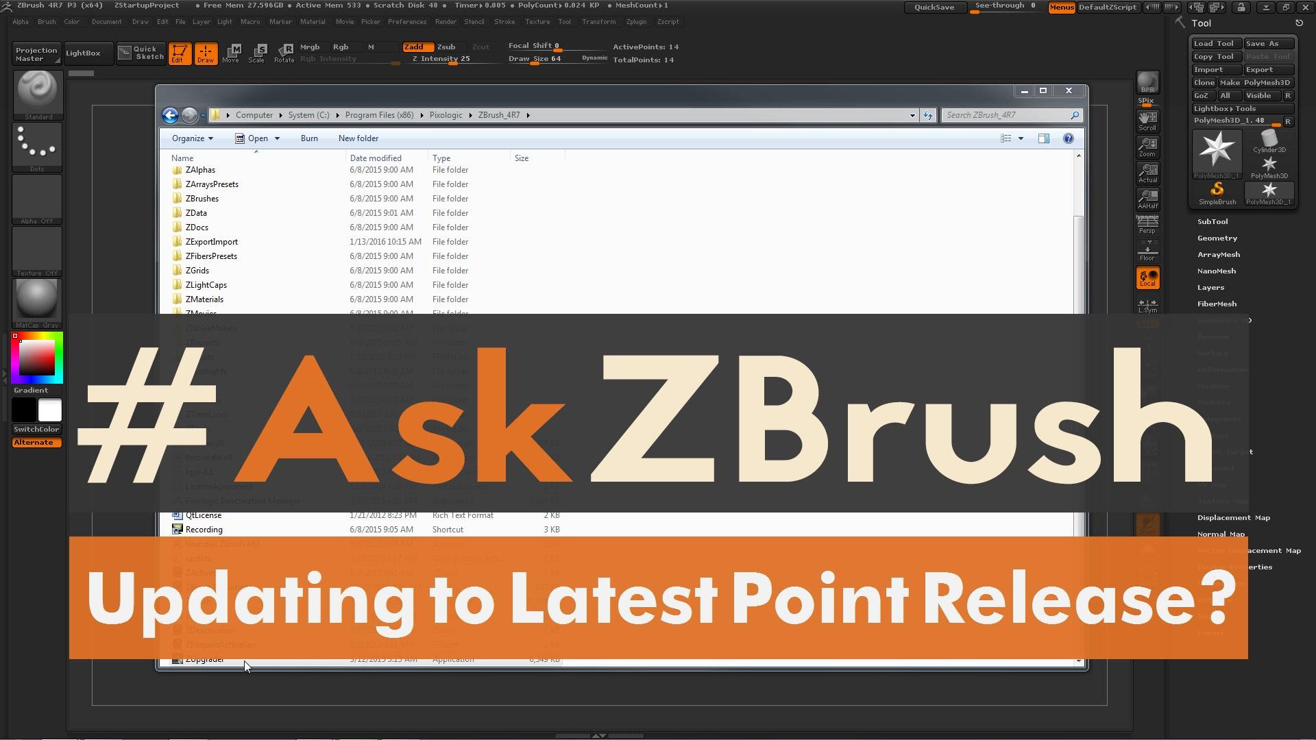 how to use updater for zbrush 4r7