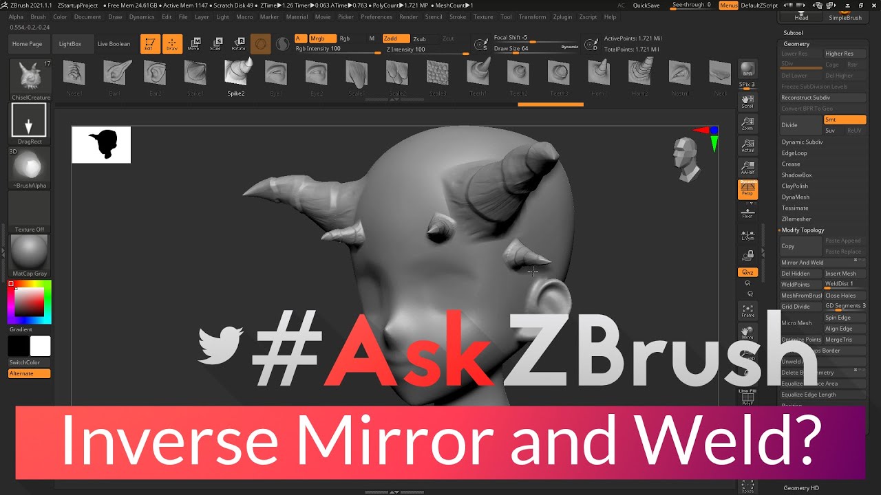 how to mirror and weld other side zbrush