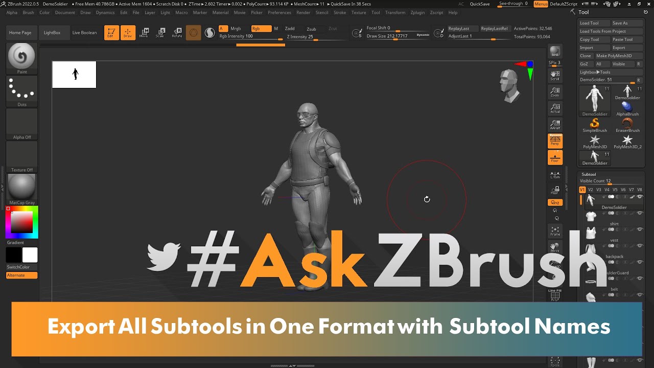 export multiple subtools to one object zbrush